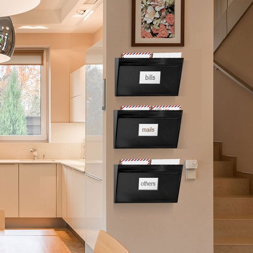 Acrimet Wall Mount Pocket File Organizer Holder Modular Letter Size A4 Plastic (Hangers Included) (Black Color) (3 Pack)