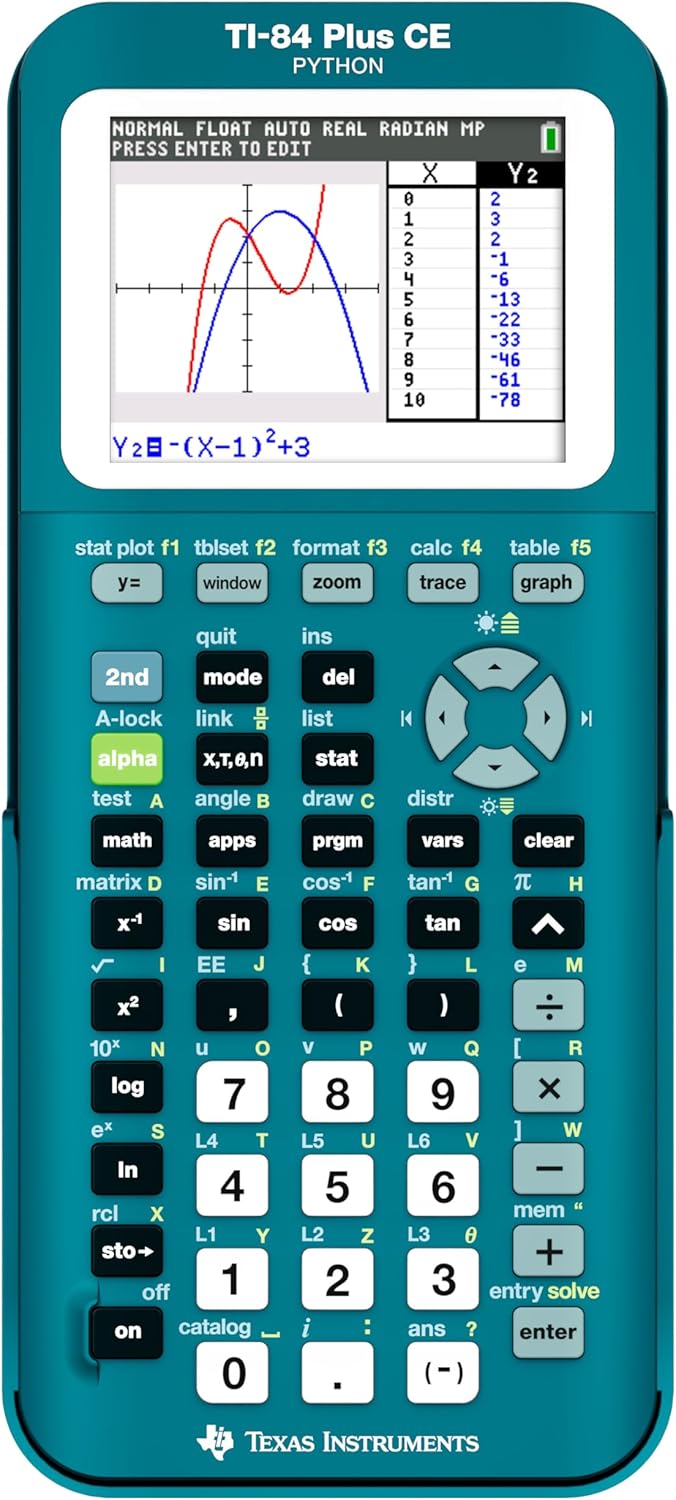 TI-84 Plus CE Graphing Calculator - Trinomial Teal Color for Enhanced Learning