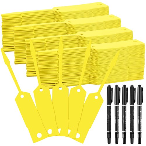 Woanger 2000 Pieces Self Locking Arrow Key Tags Car Key Labels Self Lock Identifierscar Parts Tags with 5 Pcs Black Pens for Office Automotive Shop Supplies(4 1/2 x 3/4 Inch,Yellow)