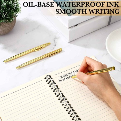 Fuutreo 100 Pack Wedding Gold Pens Bulk Gold Metal Pens Slim Ballpoint Retractable Ballpoint with Black Ink Mini Conical for Wedding Favors Guests, Office Business Teachers,1.0 mm