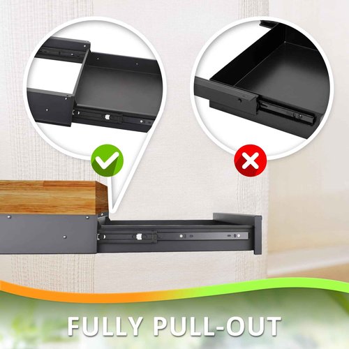 Under Desk Drawer For Desk 23.5 in, Pull out Storage Organizer with Slide Extension Mounted Under Flat Wooden Table or Workbench, Carbon Steel Hidden Desk Drawer