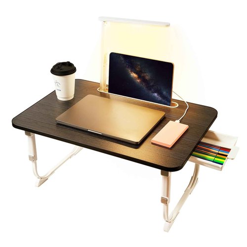 Laptop Desk for Bed Lap Desk with LED Desk Light, Adjustable Tablet Bed Table with Foldable Legs Storage Drawer, Breakfast Serving Tray Folding Laptop Stand Reading Holder for Sofa Couch Floor (BLACK)