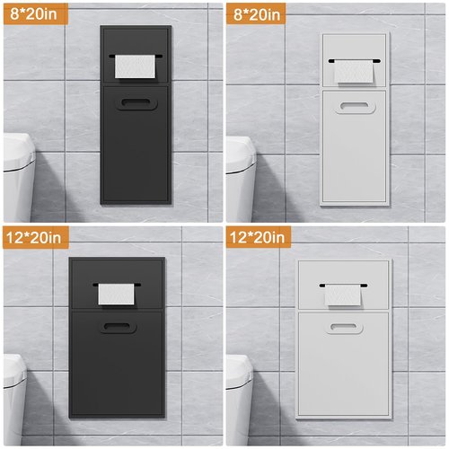 3 Gallon Bathroom Trash Can Tilt Out Trash Bin Cabinet, Hidden Trash Can Cabinet Recessed Wall Mounted Stainless Steel with Toilet Paper Holder for Bathroom/Bedroom/Office Renovation, White