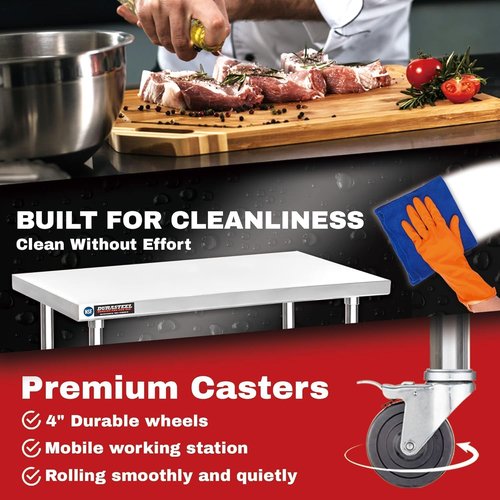 DuraSteel 24x30 NSF Stainless Steel Work Table - Heavy Duty Rolling Food Prep Cart on Wheels