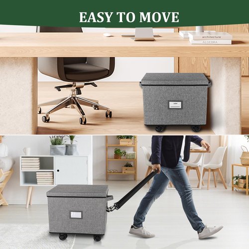 Portable Rolling File Box with Handles, Collapsible Rolling Filing Cabinet Document Box for Home Office, Rolling File Cart Mobile Wheels Storage Filing Box for Legal & Letter Size