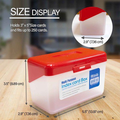 BAZIC Index Card Box 3"x5", Flip Top Utility Plastic Storage Case 250 Cards Capacity, Flash Card Holder Organizer, for Office, 36-Pack