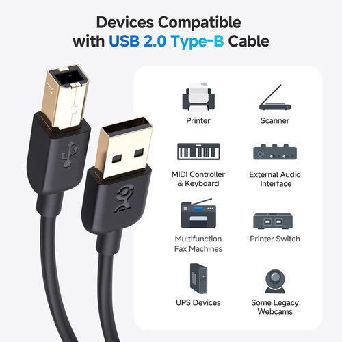 Cable Matters USB Printer Cable - 10ft USB A to B, Compatible with Printers & Scanners | Black