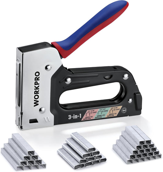 WORKPRO Heavy Duty Upholstery Staple Gun - 3-in-1 Manual Brad Nailer with 3000 Staples for DIY Projects