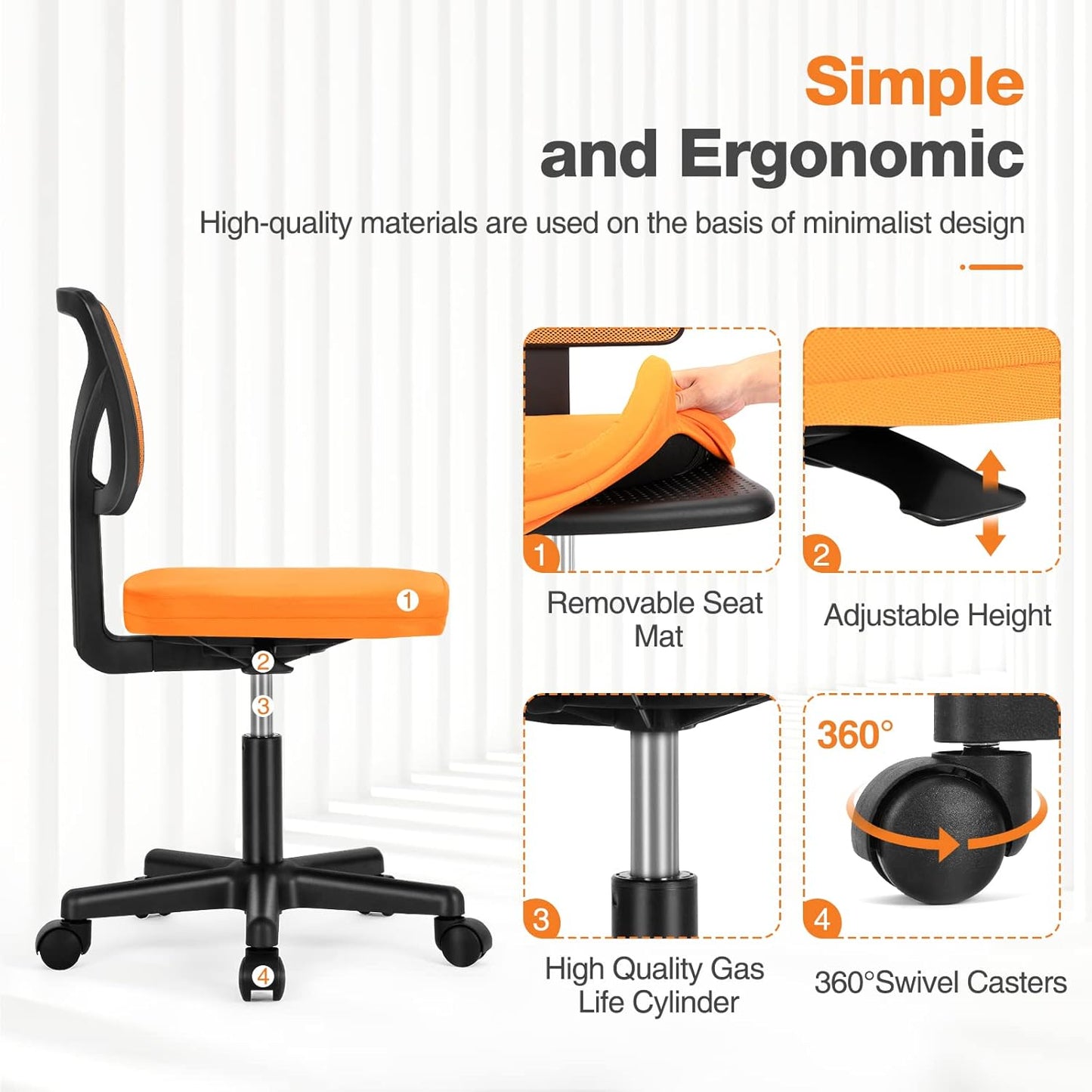 Sweetcrispy Ergonomic Small Office Chair - Low-Back Mesh Swivel Design with Lumbar Support | Classic Orange