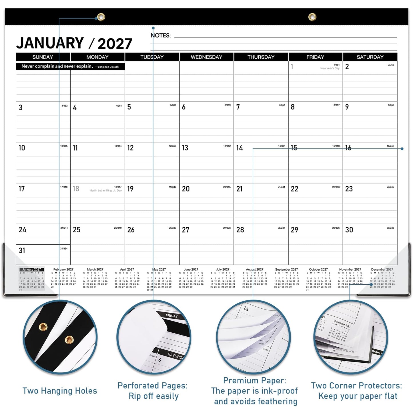 Desk Calendar 2026-2027 - JUL. 2026 - DEC 2027, 18 Months Large Desk Calendar 2026-2027, 17" x 12", Desk Pad, Large Ruled Blocks, to-do List & Notes, Best Desk/Wall Calendar for Planning or Organizing