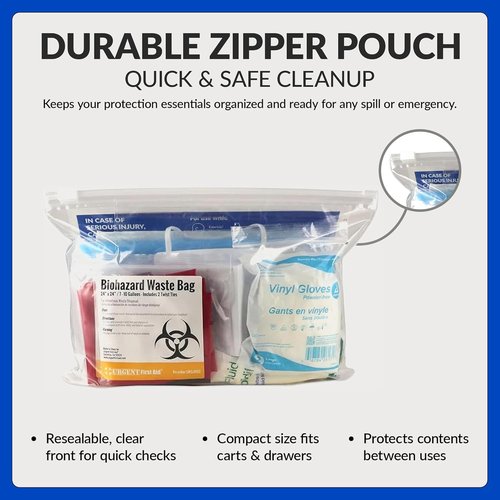School Health 27-Piece Bodily Fluid Spill Clean-Up Kit | OSHA Compliant Bloodborne Pathogen Protection with PPE & Biohazard Bags