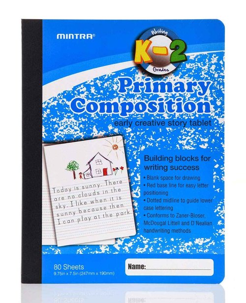 Mintra Primary Composition Notebook, 24 units 6-4 Pack, Assorted Colors, 80 Sheets, 7.5in x 9.75in, 1/2 Sheet, Ruled with Drawing Area, Flexible Hardcover Journal, Grades K-2, School & Home Use