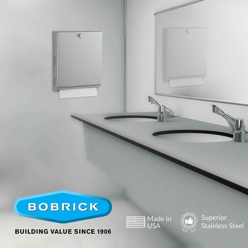 Bobrick B-2620 Surface Mounted Paper Towel Dispenser - Stainless Steel Commercial Bathroom Towel Dispenser with Knob-Latch 400 C-Fold or 525 Multifold Capacity