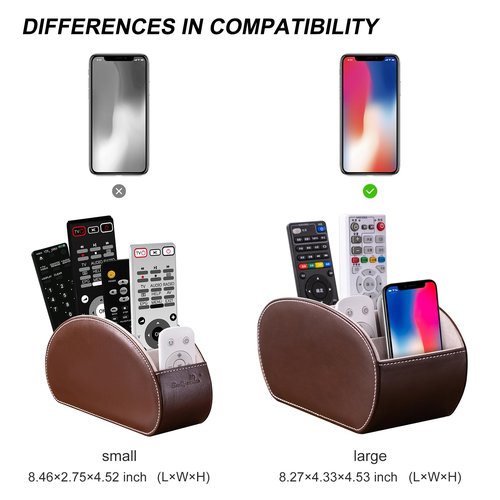 PU Leather Multi-Functional Office Organizar Box Remote Control Holder Desk Storage Suppliers Caddy Table with 5 Compartment Store TV Remote, Brush, Pencil, Glasses, Media Player (Dark Brown)
