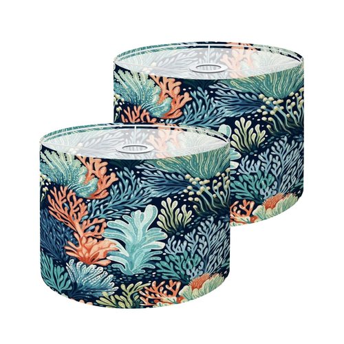 Coastal Lampshades Lamp Shades set of 2 Oceanic Exquisite Underwater Weave Coral Reef Pattern Light Shade for Table Lamps Floor Lamps Drum Lamp Shades Lampshade Replacement