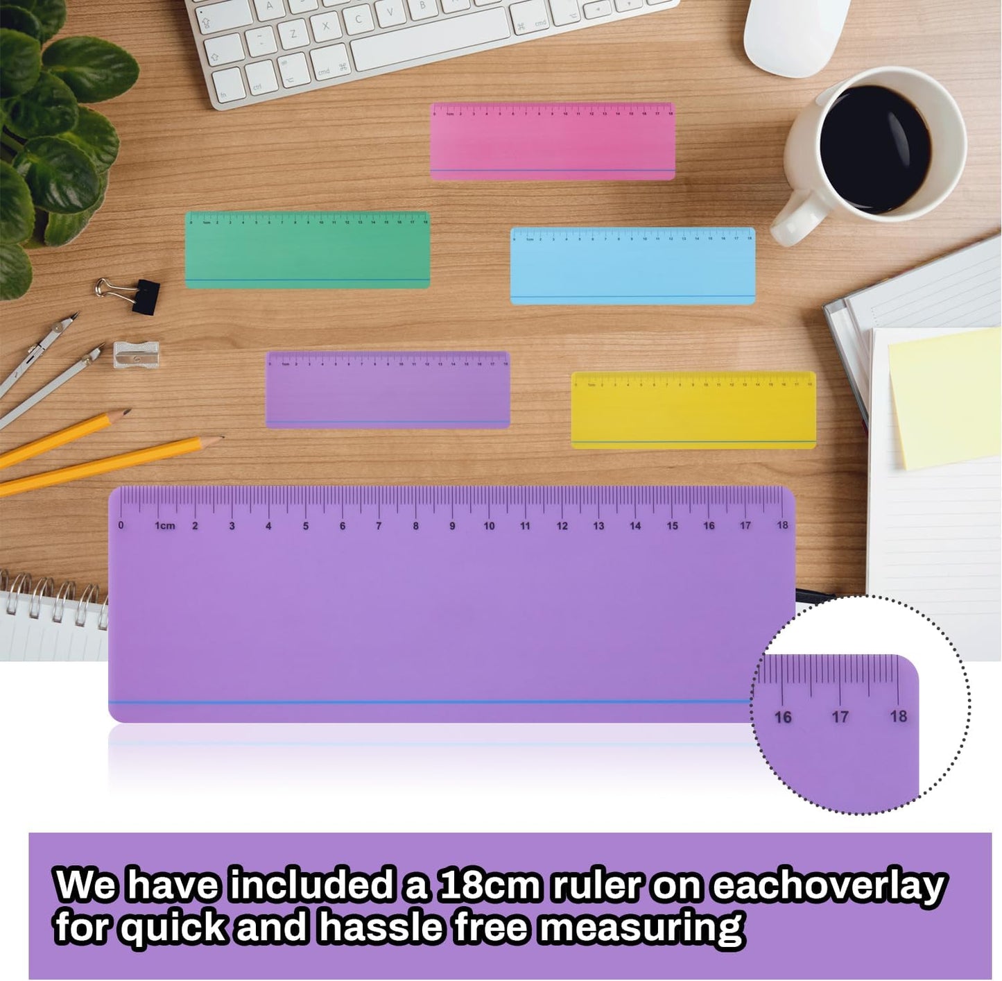 Skiennix Dyslexia Tools for Kids - 8-Piece Guided Reading Strips with Purple Overlays | Reading Tracking Rulers