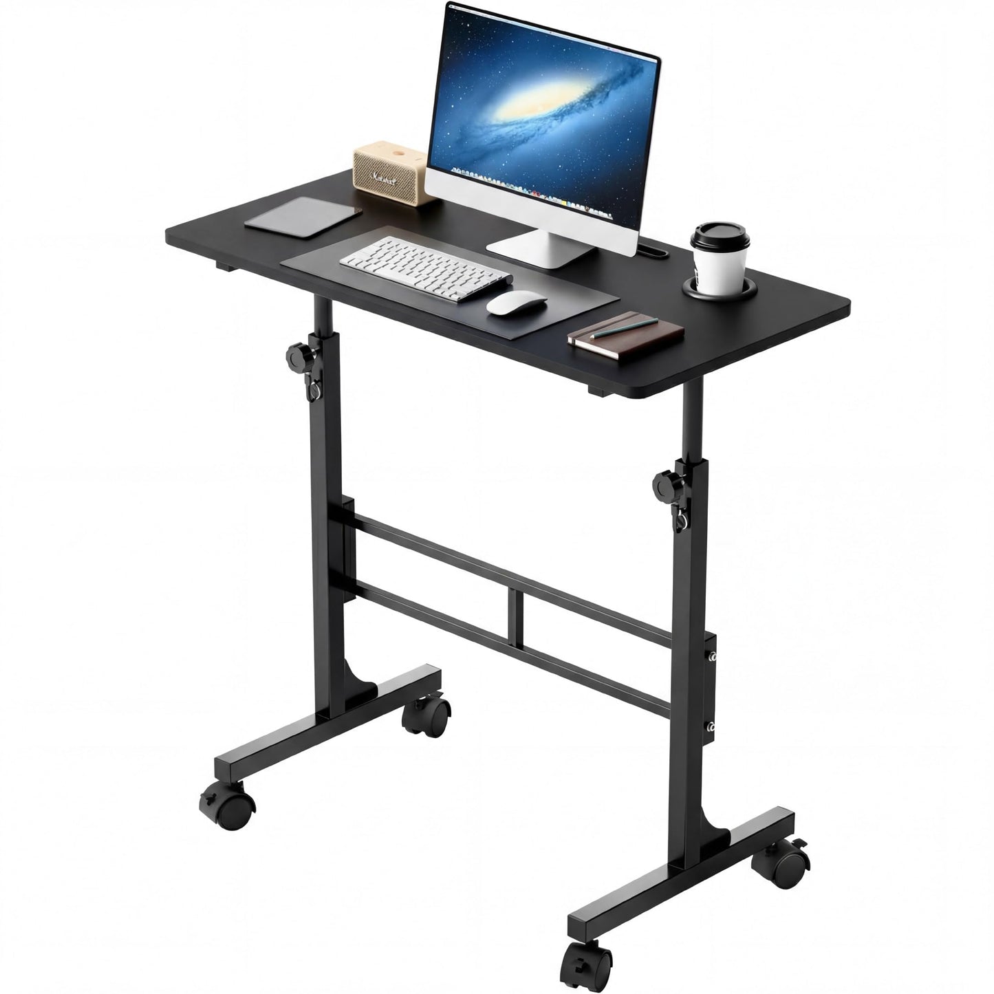 Furmax 31.4" Small Portable Standing Desk Height Adjustable with Lockable Wheels, Mobile Stand Laptop Computer Workstation for Walking Pad Treadmil (Black)