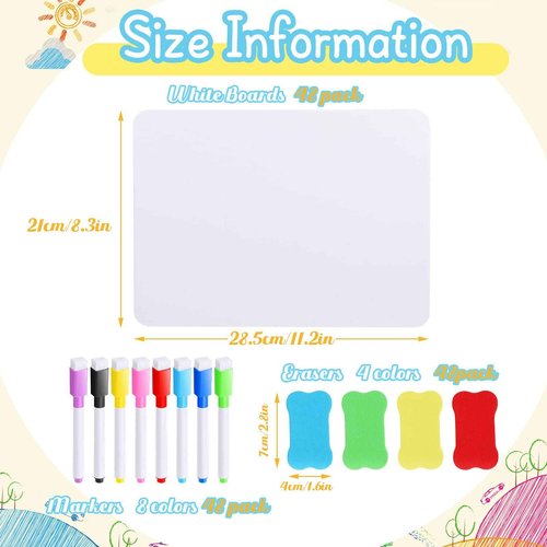 Henoyso 48 Set Double Sided Dry Erase Boards, Back to School Supplies for Classroom Office,8.3 x 11.2 Inch Small Whiteboard with Erasers and Markers, White Lapboards Bulk for Students Teachers