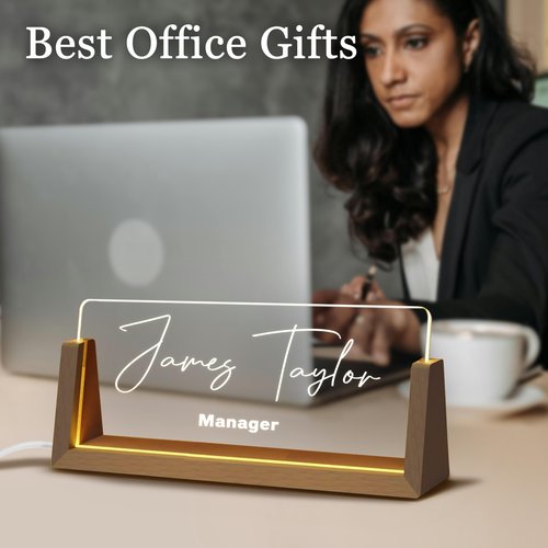 Personalized Light Up Acrylic Desk Name Plate – Custom LED Office Name Sign for Boss, Coworker, Teacher, Employee Appreciation Gift for Women & Men, Modern Office Decor