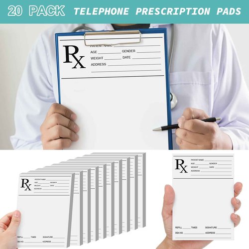 Watersay 20 Pack 5.5x8.5 Inch Prescription Pad for Doctor Pharmacist Rx Notepad 100 Sheets Doctor Prescription Paper Per Pad Pharmacist Memos for Office Working Gift