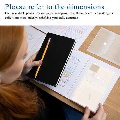 60Pcs Plastic Envelopes with Snap Closure, Waterproof Clear Envelope Pouch 6.7 x 4.7inch Envelope File Folder Reusable Stamp and Die Storage Pockets for Home Office