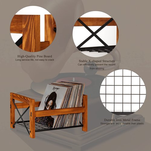 X-cosrack Vinyl Record Holder – 1 Pack Only – Fits 7"–12" Albums, Holds 50–100 Records, DVDs, or CDs – Modern Wooden Storage Stand, File Organizer Rack, Brown