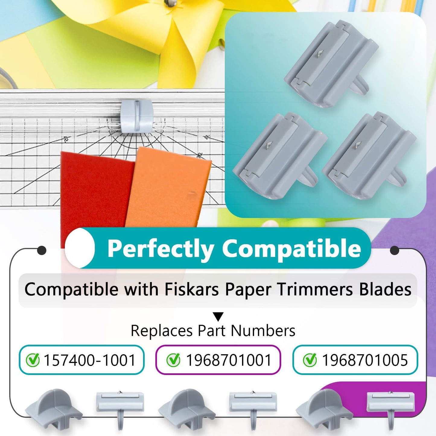 9 Pcs 157400-1001 Paper Trimmers Blades Compatible with Fiskars Blades, Compatible with 12" Portable Paper Cutter Style I Blade 1968701005, Grey