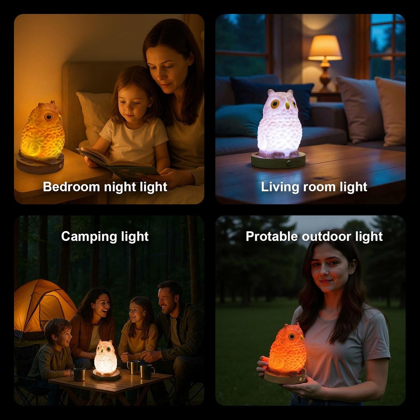 Skiennix Owl Table Lamp - Dimmable LED Night Light with Remote Control | Portable Touch Control (Large)