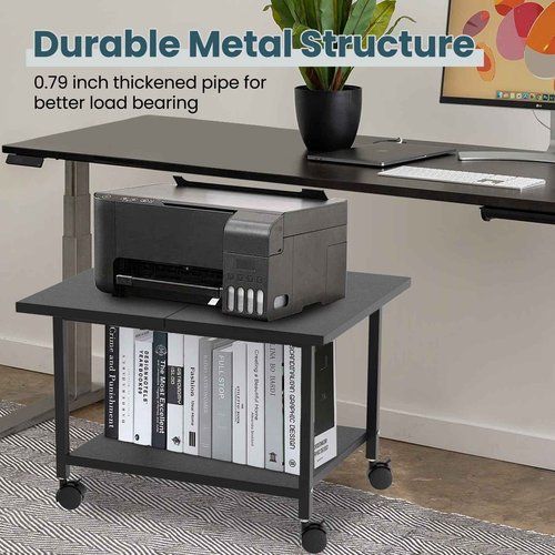 SwaaVee Printer Stand with Storage Under Desk Shelf, Desktop Printer Stand Organizer, Rolling Printer Cart Storage Paper Files Holder for Desk, Office, Home, (Black)