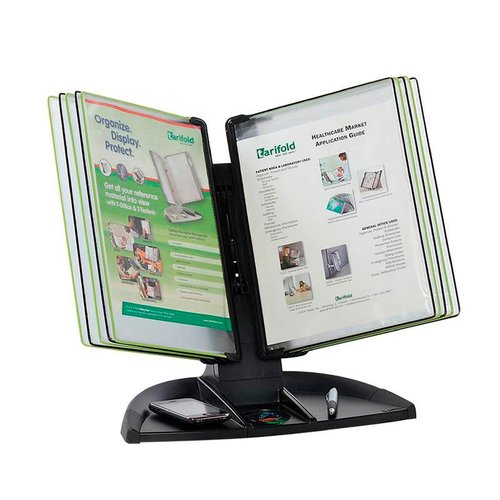Tarifold Black Line Desktop Reference System with 10 Green/Black Display Pockets - Letter-Size - 20 Sheet Capacity (DBL291)