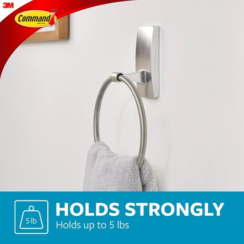 Command Hand Towel Holder - Satin Nickel | Water Resistant & Rust Resistant Bathroom Organizer, Holds 5 lbs