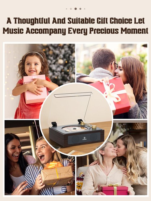 CD Player with Built-in Speakers Bluetooth Retro Portable CD Players for Home Music Player with Remote Control Headphone Jack Walnut Brown