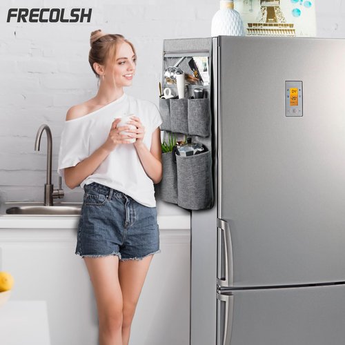 FRECOLSH Dorm and office Double Over the Fridge Caddy Organizer -Fridge Caddy Organizer - College Dorm Room Essentials for College Students Boys, Girls - 12 Pockets Flatware Organizers and Storage