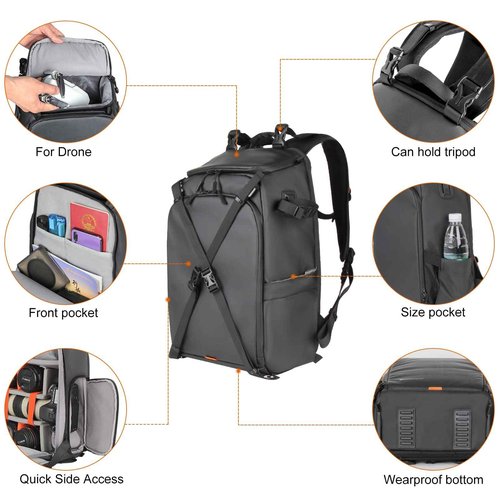 Besnfoto Camera Backpack Waterproof for DSLR/SLR Mirrorless Camera Men Photo Bag with Laptop Compartment for Photographer Travel