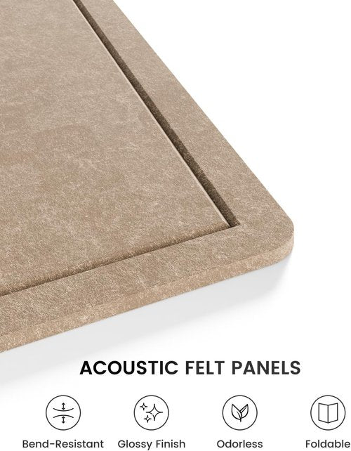 Fluxynara Cork Board Alternative - 35" x 17.5" Foldable Felt Pin Board with 12 Removable Adhesive Tabs | Taupe for Home, Office, Classroom