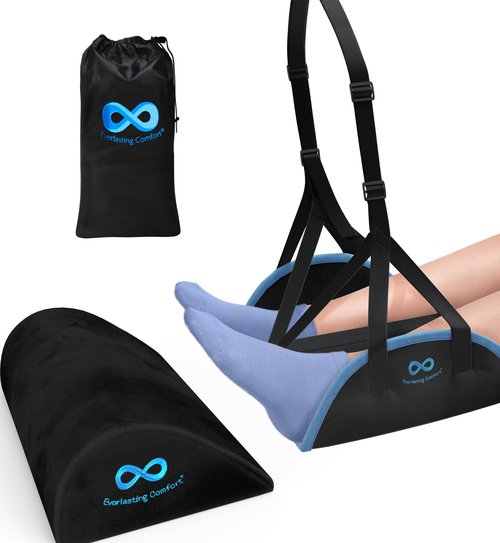Everlasting Comfort Foot Rest Pillow Under Desk & Airplane Foot Rest - Elevate Your Flight and Enjoy Work - All-Day Pain Relief and Leg Support - Home Office, Gaming Accessories (Black)