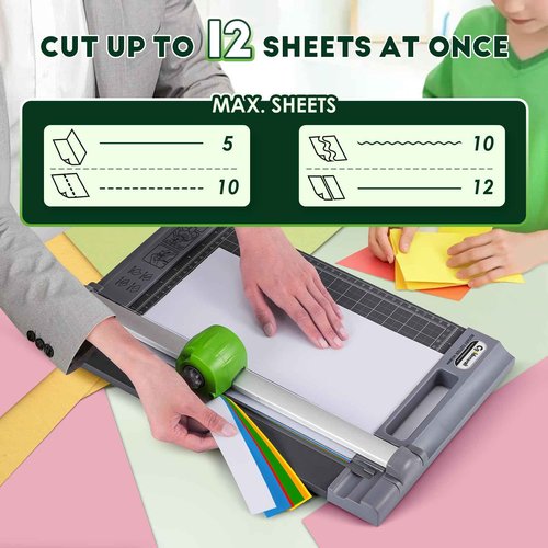 CGOLDENWALL 4-in-1 A4 Rotary Paper Cutter with 4 Blades, for Craft DIY, 12 Sheets, Straight/Perforated/Wavy/Creasing Line, 12.6" Cutting Length, for Photos Tickets Invitations Cards