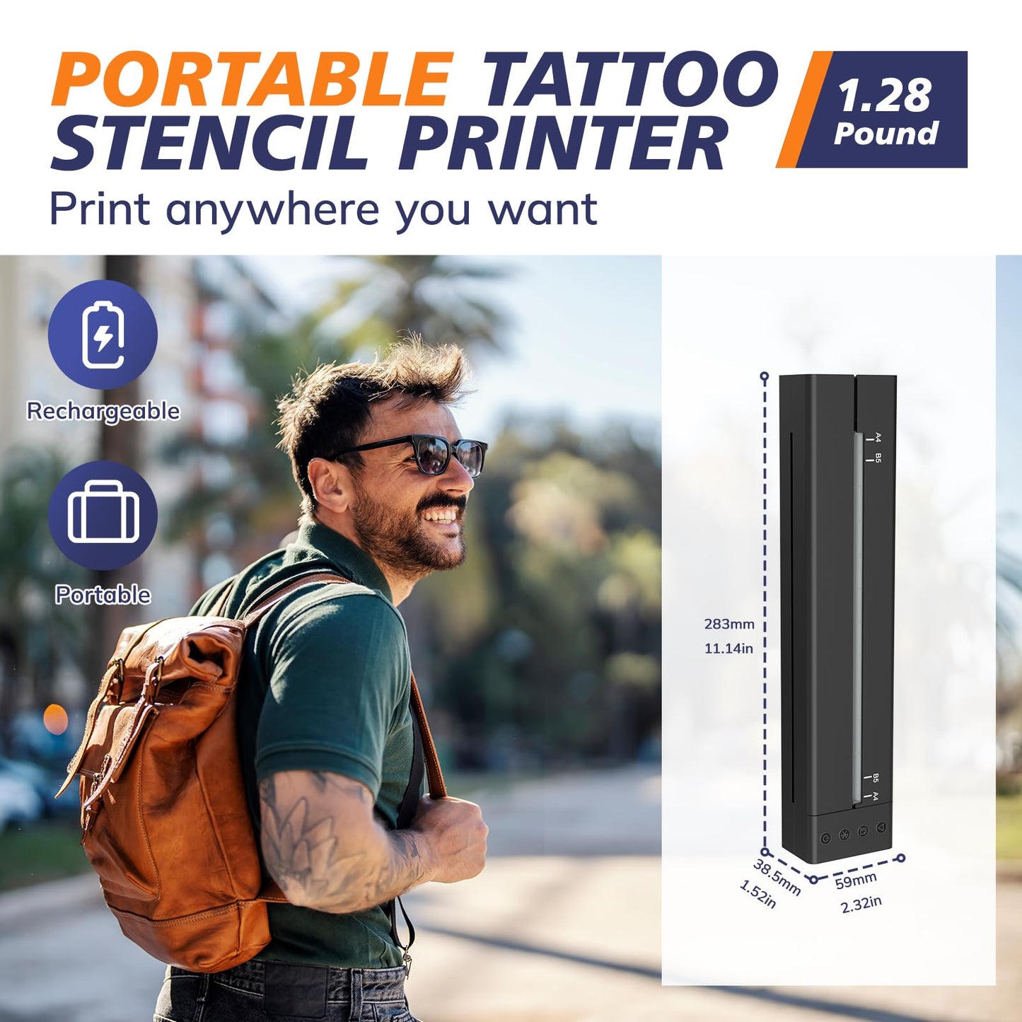 LifeBasis Wireless Tattoo Stencil Printer for Transfer Paper – Portable Thermal Tattoo Printer Rechargeable, Fast A4 Printing, Compatible with iOS/Android/Windows, 30 Sheets & 300 Designs Included