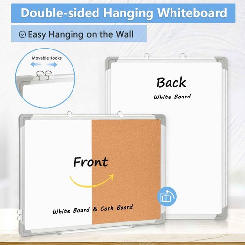 AMUSIGHT 36" x 24" White Board & Cork Board Combo for Wall, Magnetic Double-Sided Dry Erase Board Cork Board Combination Hanging Whiteboard for Planning, Memo, School, Home, Office