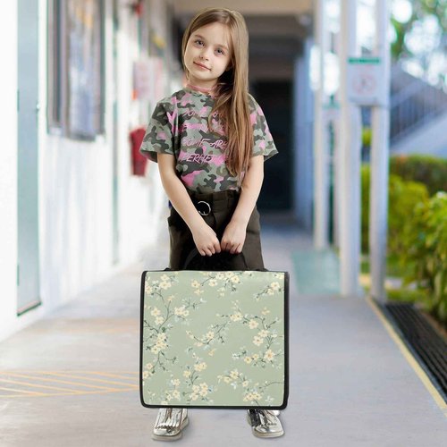Wassud Pastel Green Floral Zipper Binder 3 Ring with Shoulder Strap and Handle Multiple Pockets Expanding File Folder Organizer