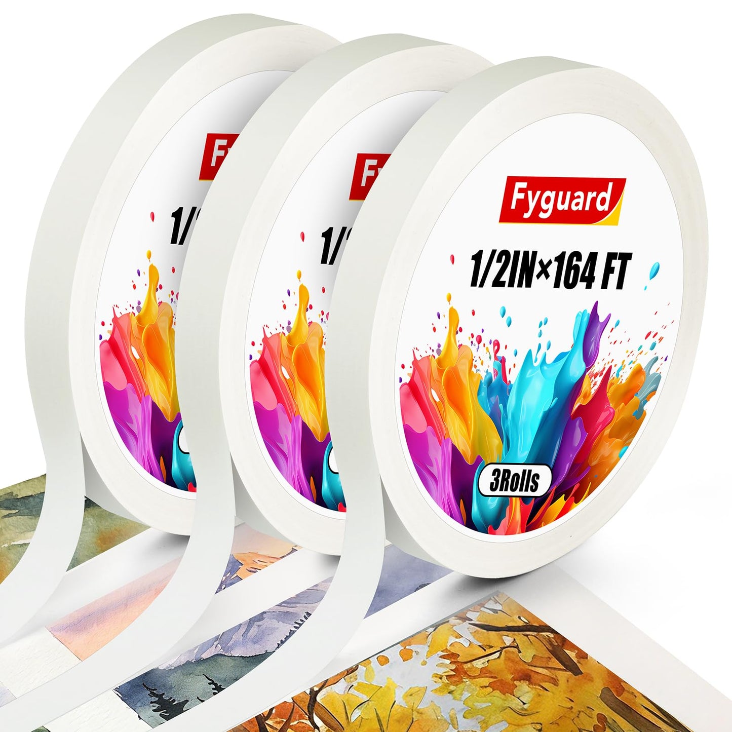 Fyguard 3 Rolls Artist Tape 0.5IN × 492 FT Total Watercolor Tape, Acid Free Artist Tape for Watercolor Paper Painting Masking Framing