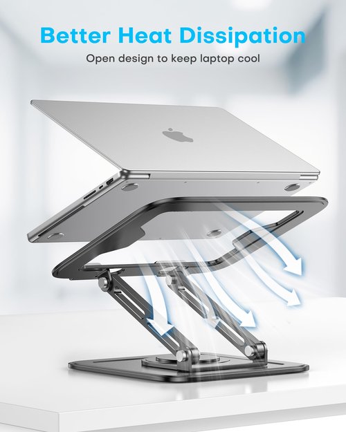 LOXP Adjustable Laptop Stand, Computer Stand with 360 Rotating Base, Ergonomic Laptop Riser Mount for Desk Foldable Protable Computer Desk Fits with MacBook Pro Air (10-16") - Black