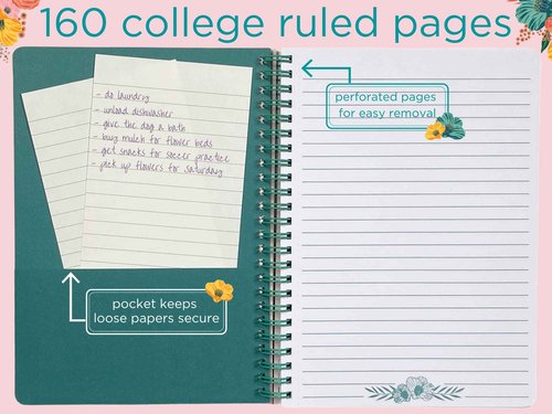 Steel Mill & Co Cute Large Spiral Notebook with Durable Hardcover and 160 Lined Pages Bundle with Mini Spiral Notebook with Durable Hardcover and 160 Lined Pages, Garden Blooms Cream