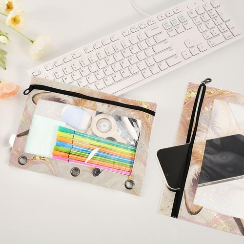 MUCEXQ Fox Pencil Pouches for 3 Ring Binder,2 Pack 3 Ring Binder Pencil Case With Zipper Reinforced Grommets,Pencil Bags for Office Organizers