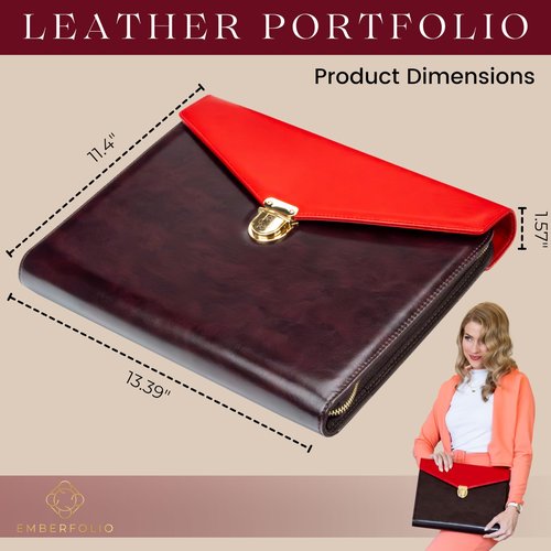Emberfolio Premium Vegan Leather Padfolio for Women - Clutch-Style Business A4 Portfolio with Zipper, Gift Box & Luxury Pen - Resume Portfolio Folder for Interview, Documents Organizer, Executive Gift