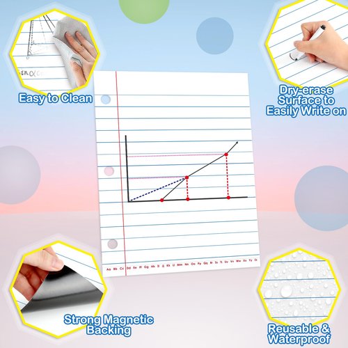 Aizweb Giant Magnetic Notebook Paper,Dry Erase Handwriting Lined for Classroom Whiteboard Accessories, Chart Paper Teacher Must Have Homeschool Teaching Supplies,Teacher Essential,17" x 21.5"