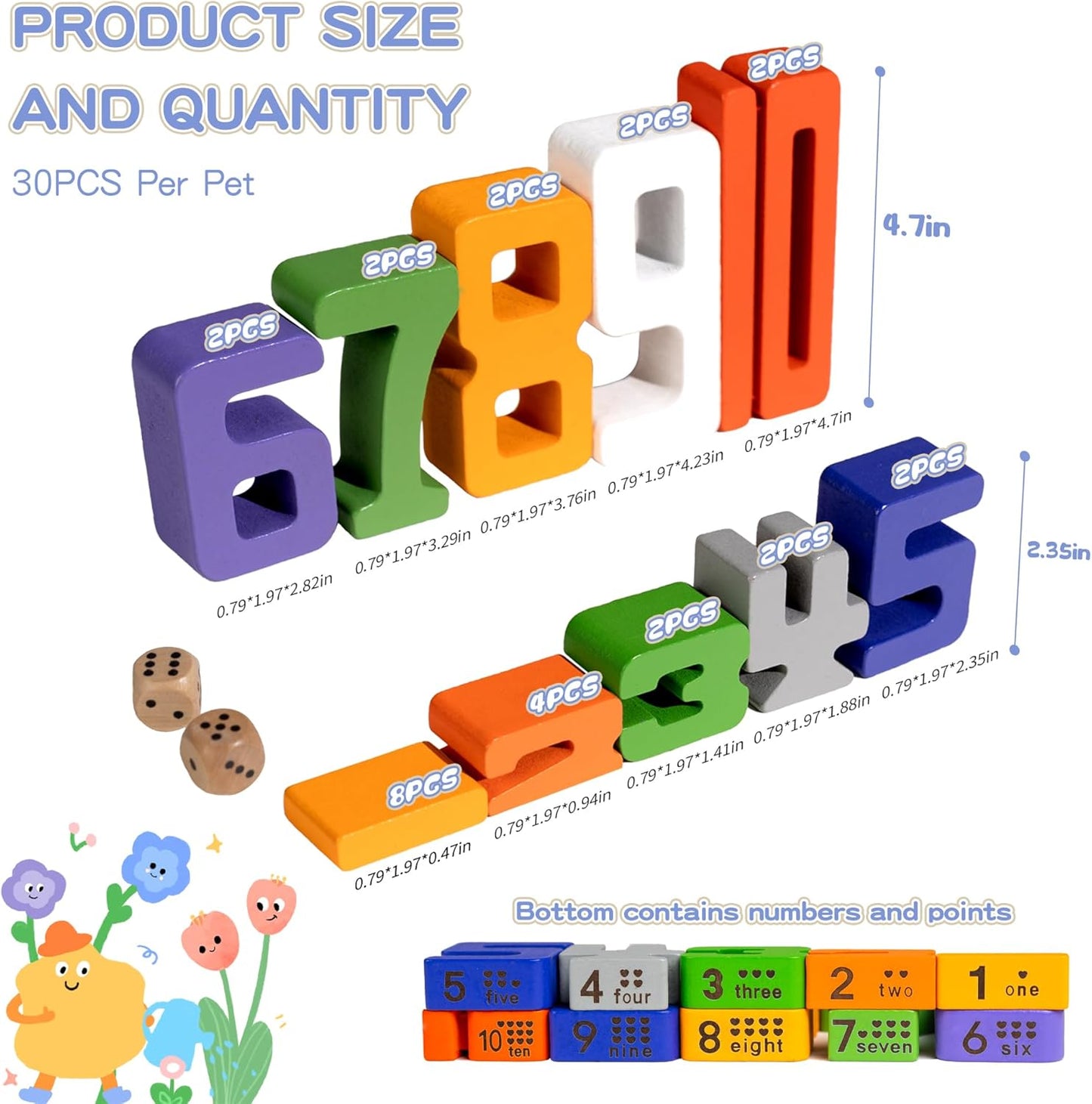 Skiennix Wooden Number Building Blocks - 30 Pcs Educational Toy for Kids 3+ | Learning Math & Balance