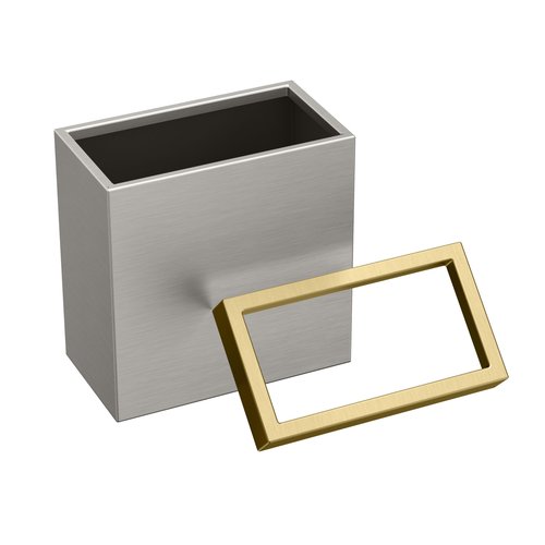 Gatco 1917B Modern Rectangle Waste Basket, Satin Nickel and Brushed Brass Combo / 11.25" H Open Top Stainless Steel Trash Can with Removable Lid, 12 Liter Capacity