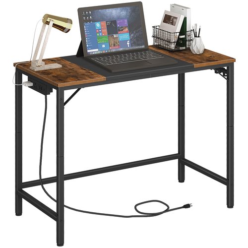 HOOBRO 3 Drawer Mobile File Cabinet, Computer Desk, Home Office Desk with Power Outlet for Study Room, Home Office, Easy to Assemble, A4/Letter Sized, Nonwovens Drawer, Rustic Brown BF30WJ01-BF40UDN01