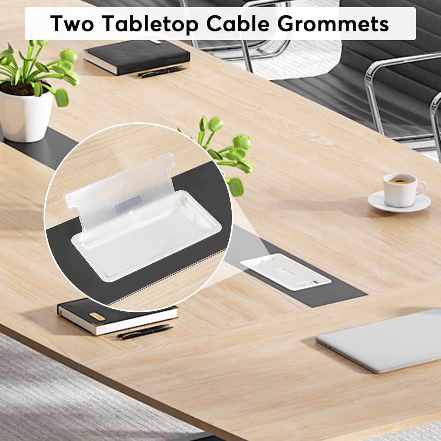 Tribesigns 8FT Conference Table - Modern Boat Shaped Meeting Table with Grommet | Light Wood Grain Finish
